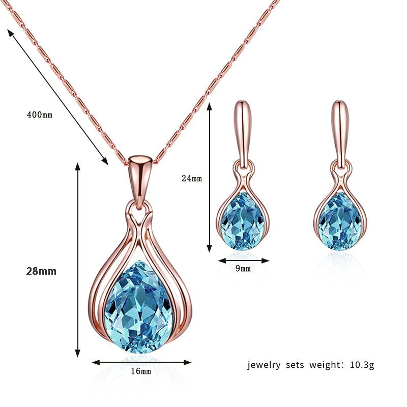Green Red Drop Shape Necklace And Earrings Suite