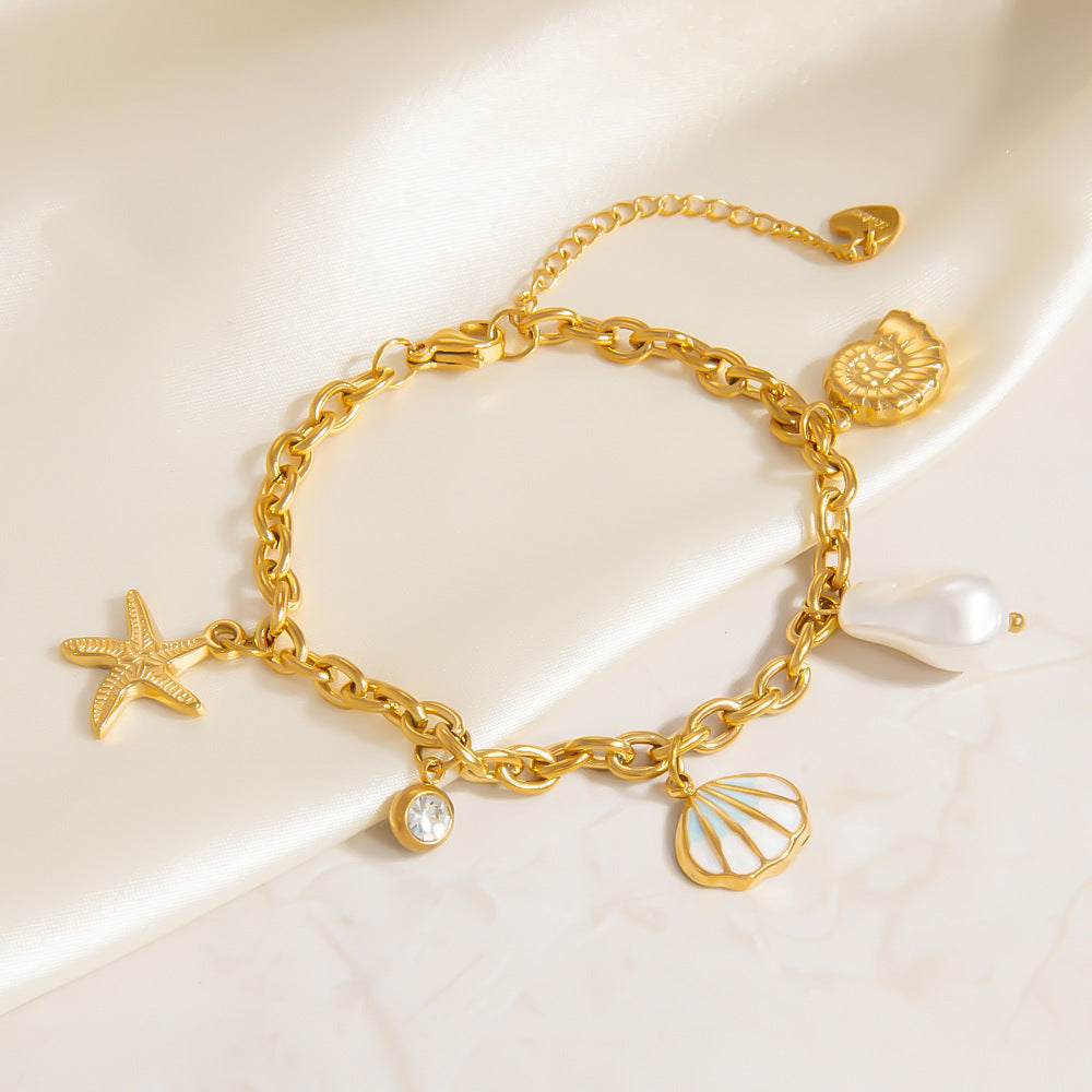 Ocean Style Shell Pendant 18K Gold Titanium Steel Bracelets