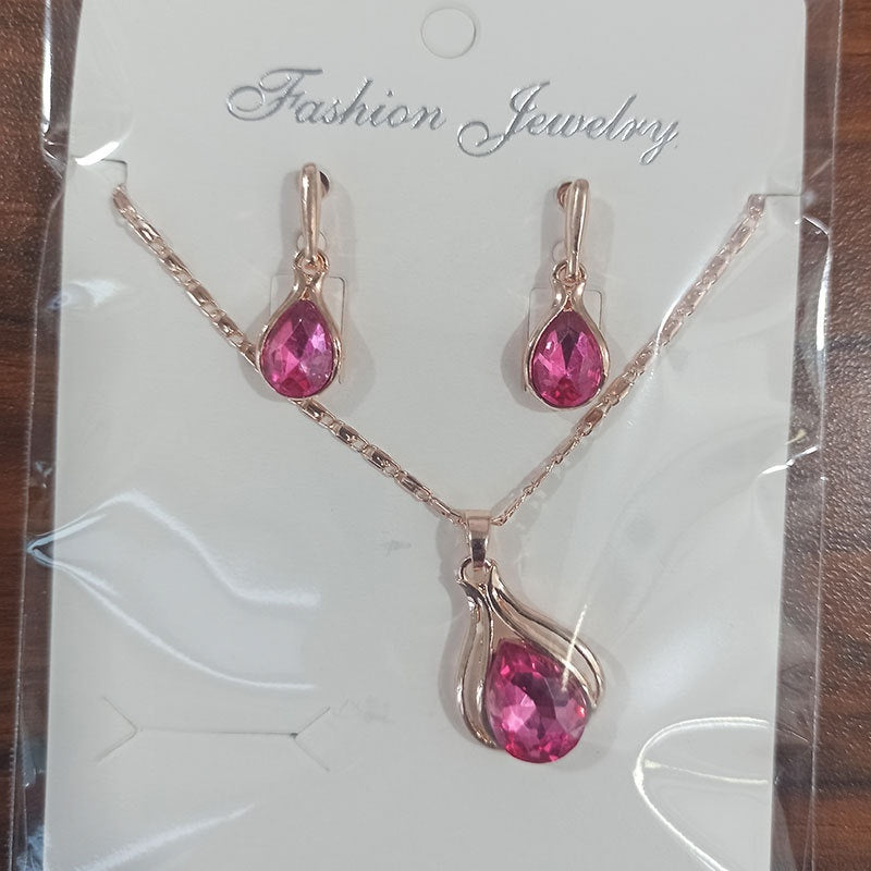 Green Red Drop Shape Necklace And Earrings Suite
