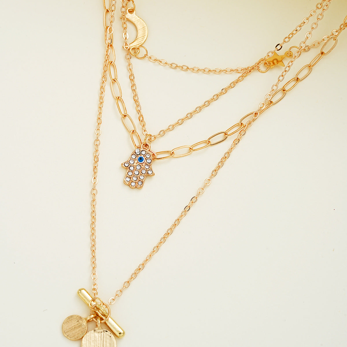 Retro Creative Palm Star Moon Necklace Fashion Personality Female Necklace