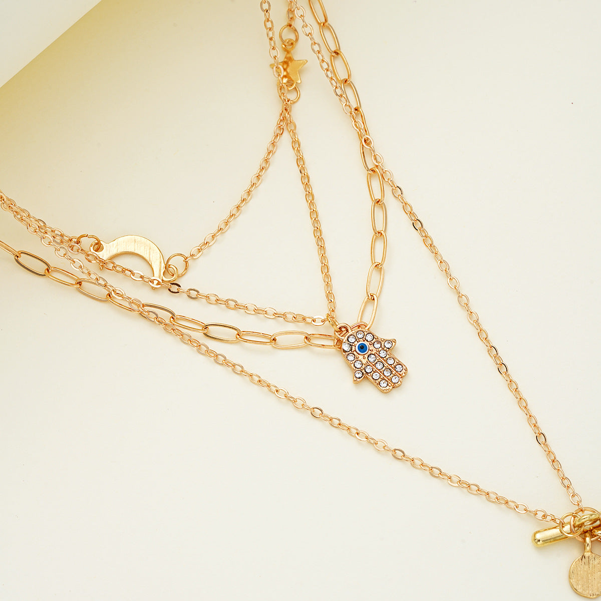 Retro Creative Palm Star Moon Necklace Fashion Personality Female Necklace