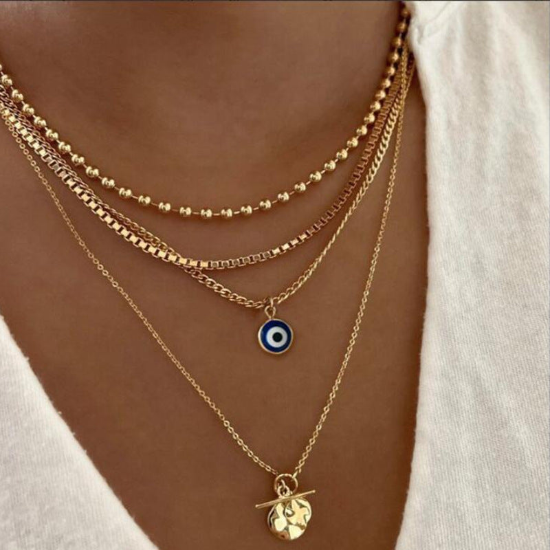 Retro Creative Palm Star Moon Necklace Fashion Personality Female Necklace