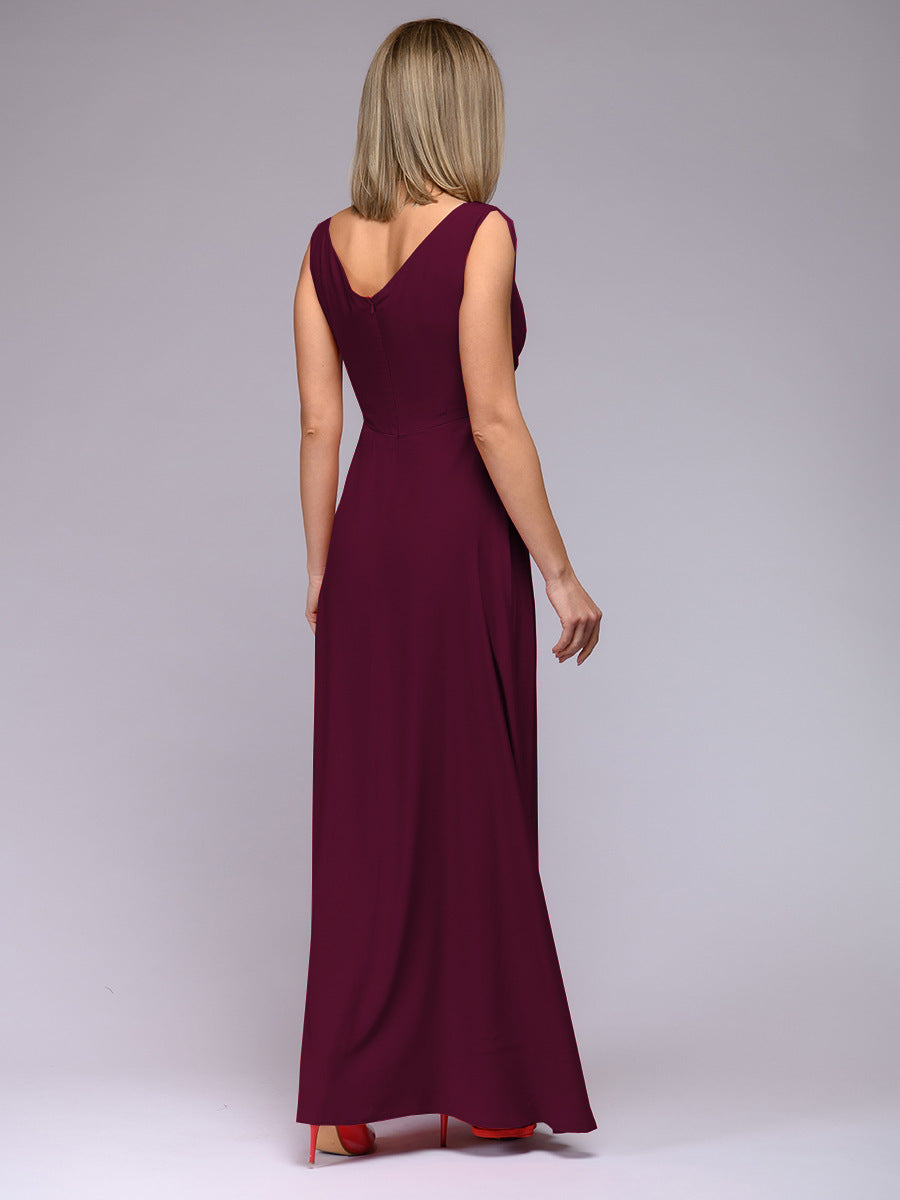 Solid Color Sleeveless Waist Formal Dress