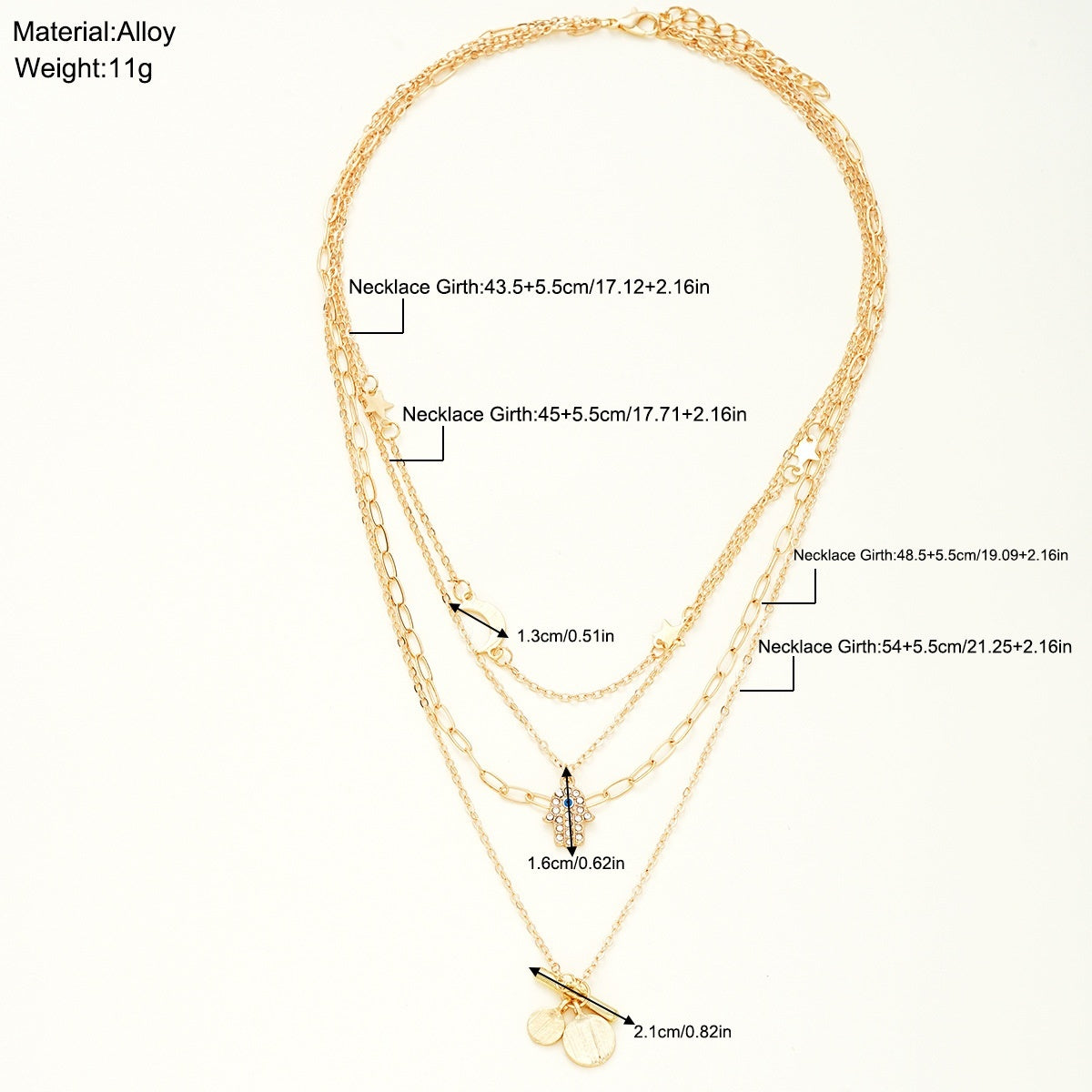 Retro Creative Palm Star Moon Necklace Fashion Personality Female Necklace
