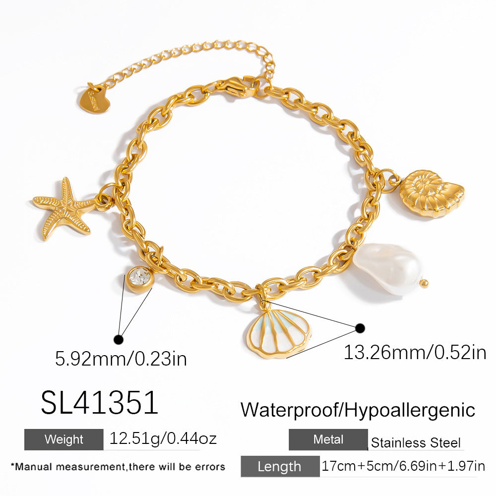 Ocean Style Shell Pendant 18K Gold Titanium Steel Bracelets