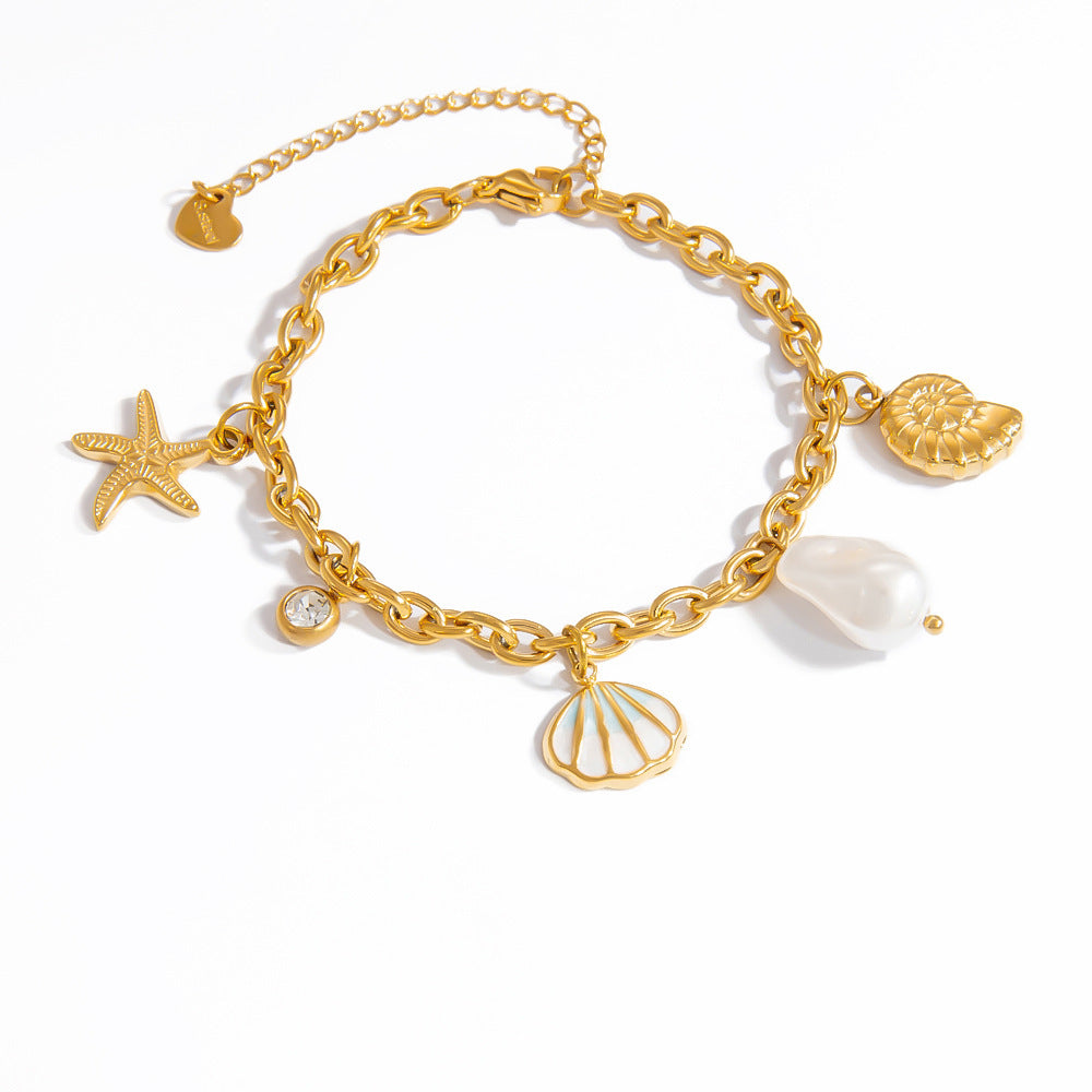 Ocean Style Shell Pendant 18K Gold Titanium Steel Bracelets