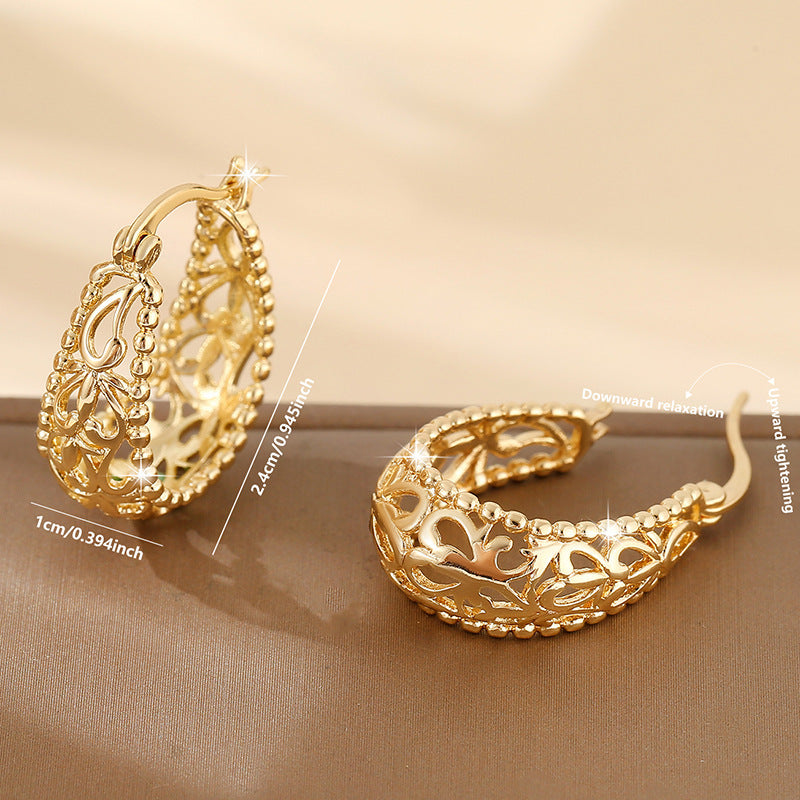 Elegant And Retro Geometric Hollowed-out Pattern Large Ear Rings In European And American Style