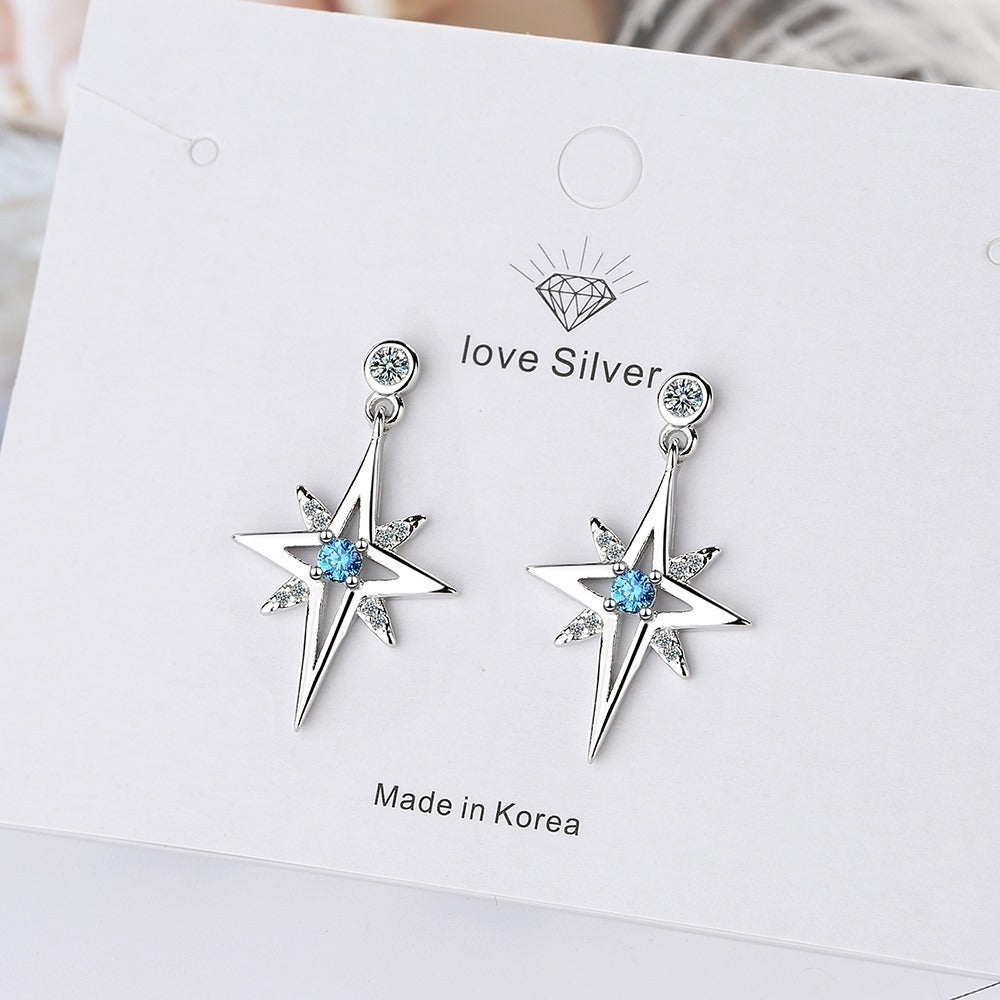 Popular Women's Korean-style Diamond Hexagonal Star Earrings Temperament