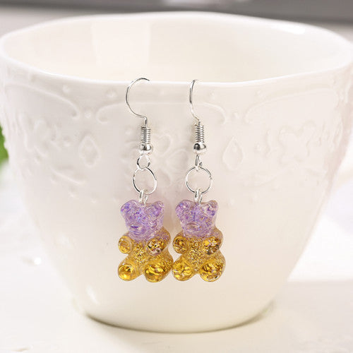 European And American Resin Cartoon Cute Glitter Two-tone Earrings