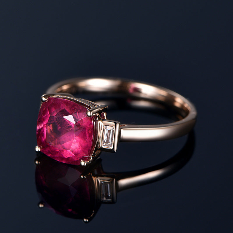 Square Princess Rose Red Diamond Open Ring