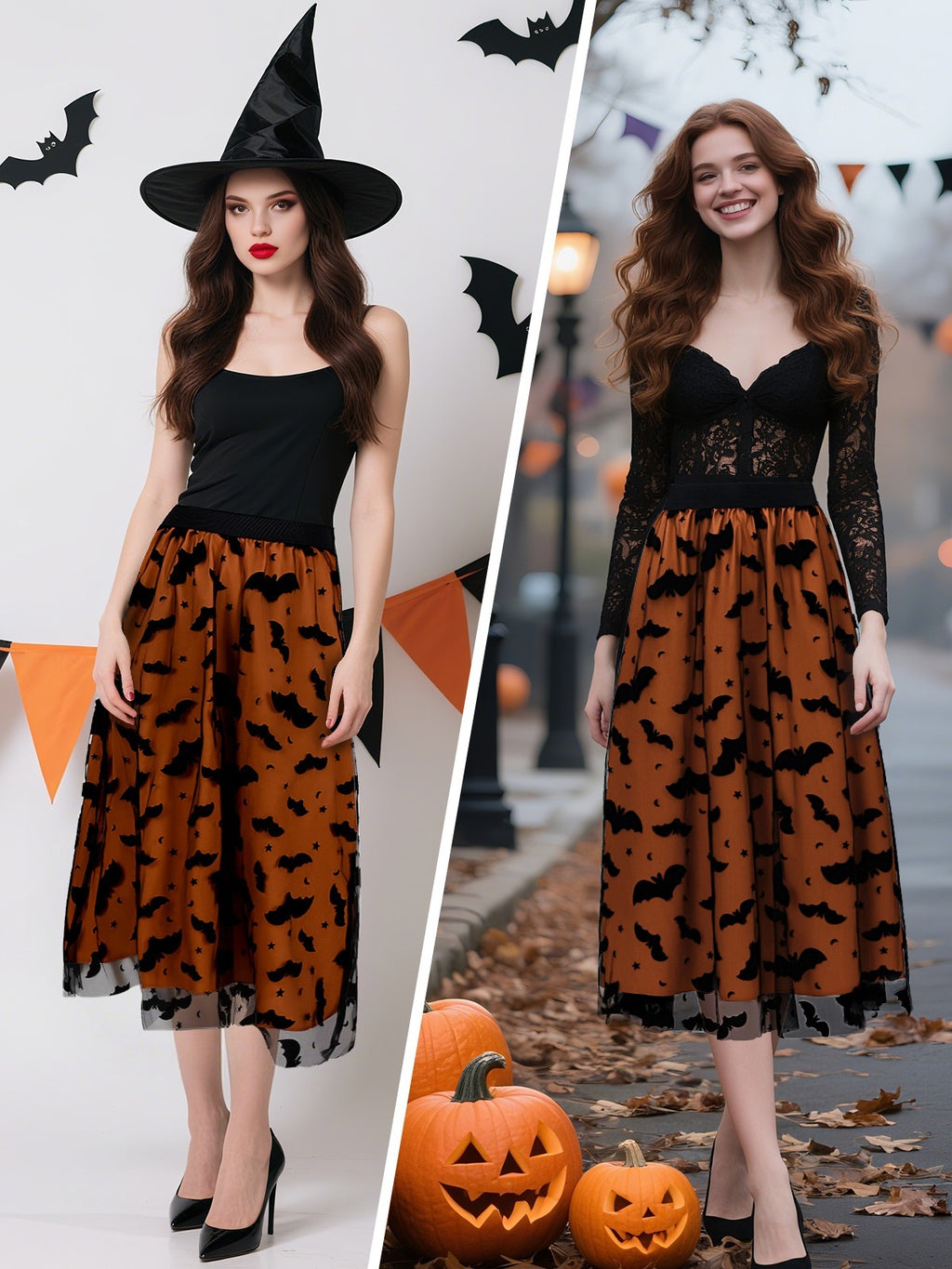 Women's Witchy Tulle Tutu Skirt Halloween Dress Pumpkin Skirt Velvet Bats Elastic Waist Layered Mesh Midi Skirt Witchy Clothes For Halloween Party Size XL Amazon Sales Ban