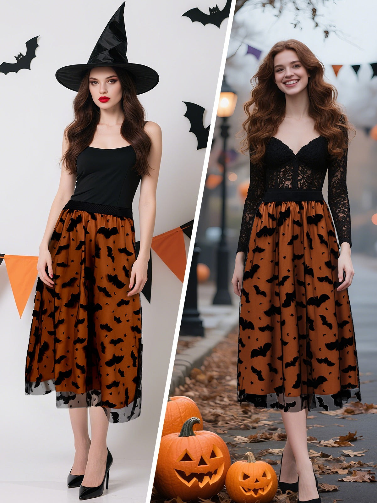 Women's Witchy Tulle Tutu Skirt Halloween Dress Pumpkin Skirt Velvet Bats Elastic Waist Layered Mesh Midi Skirt Witchy Clothes For Halloween Party Size XL Amazon Sales Ban