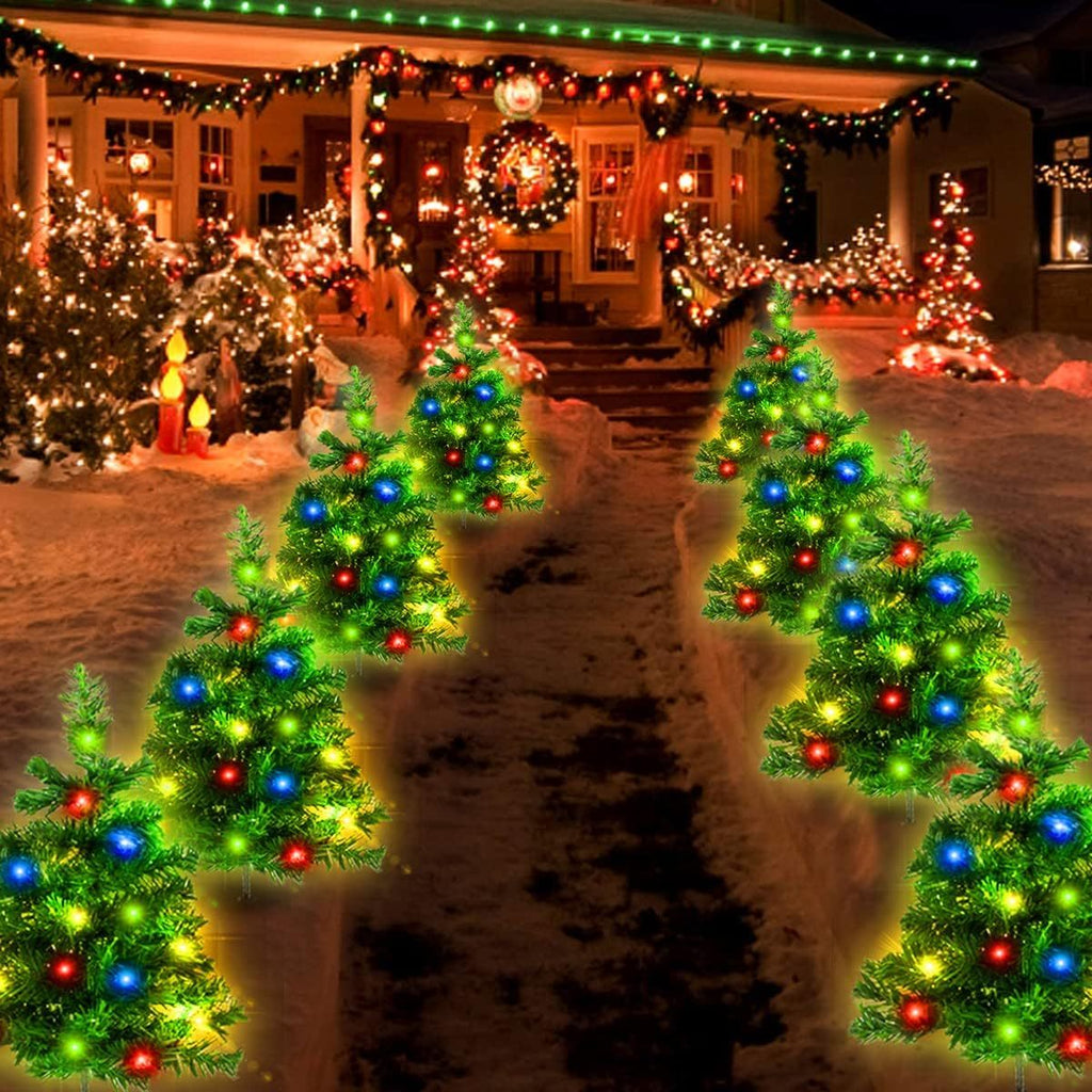 2 Packs Solar Christmas Tree, Solar Powered Pathway Christmas Tree With Multicolored LED Lights, So