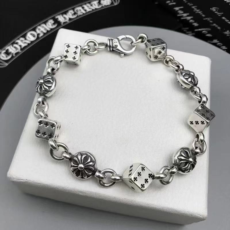 Silver Titanium Steel Dice Bracelet