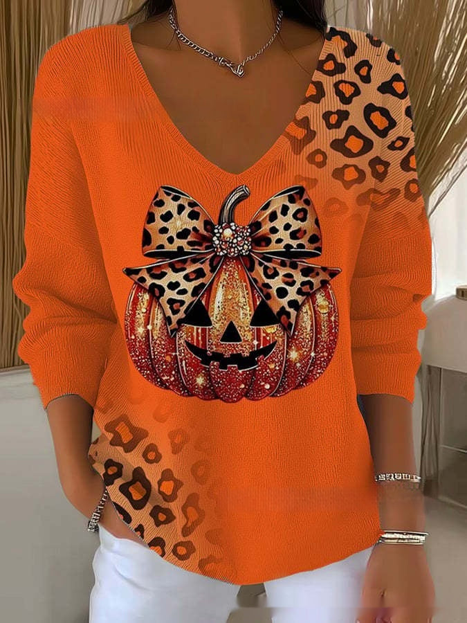 Women's Halloween Women's Printed Wear V-neck Imitation Sweater