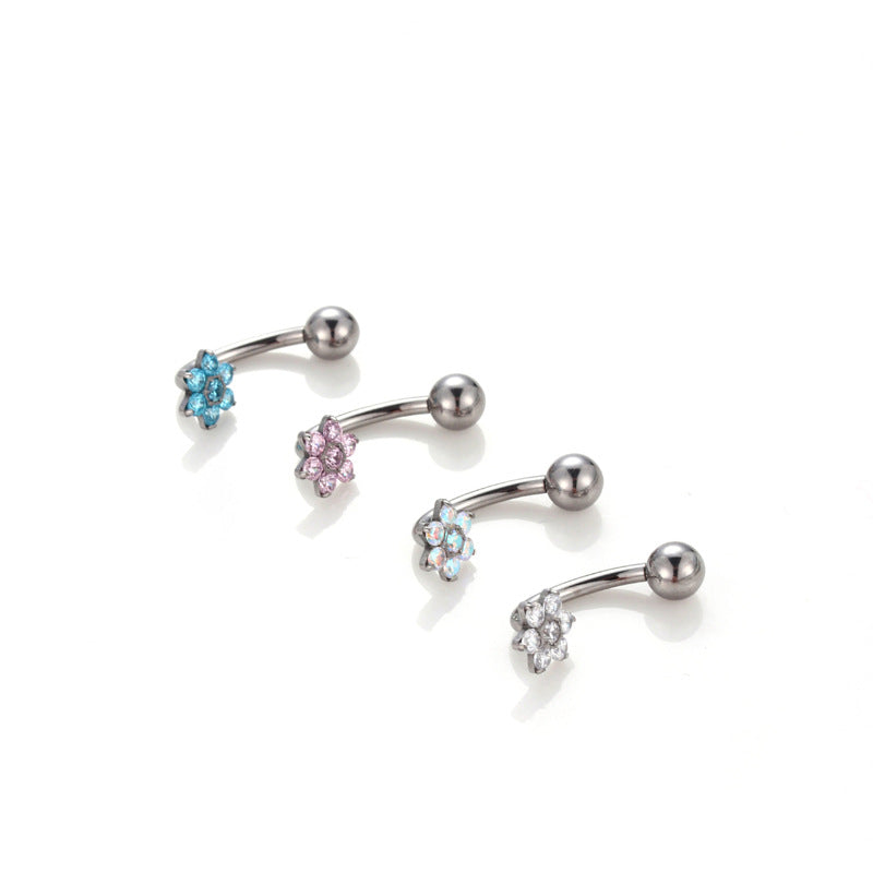 G23 Titanium Inlaid Zircon Flower Internal-thread Navel Piercing