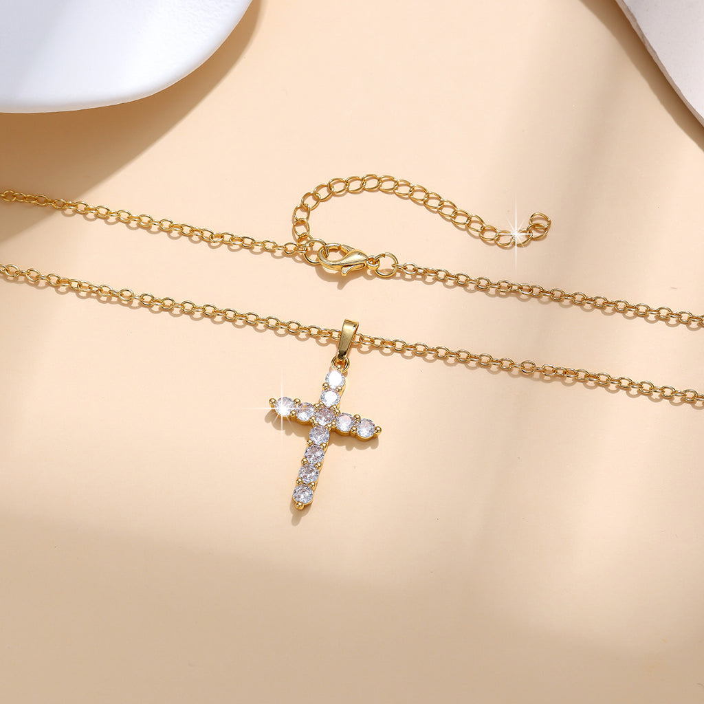 Zircon Cross Gold Plated Necklace For Women