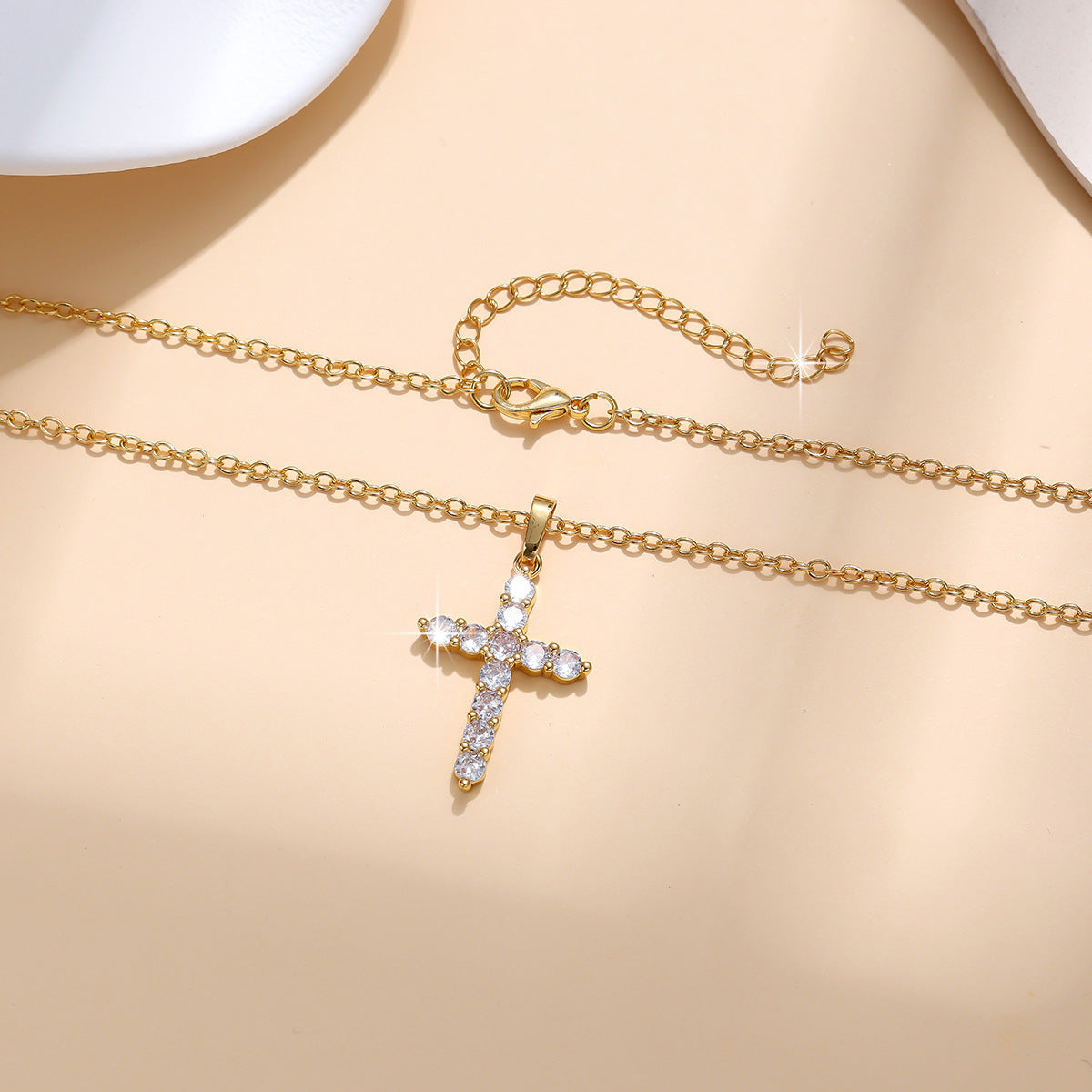Zircon Cross Gold Plated Necklace For Women