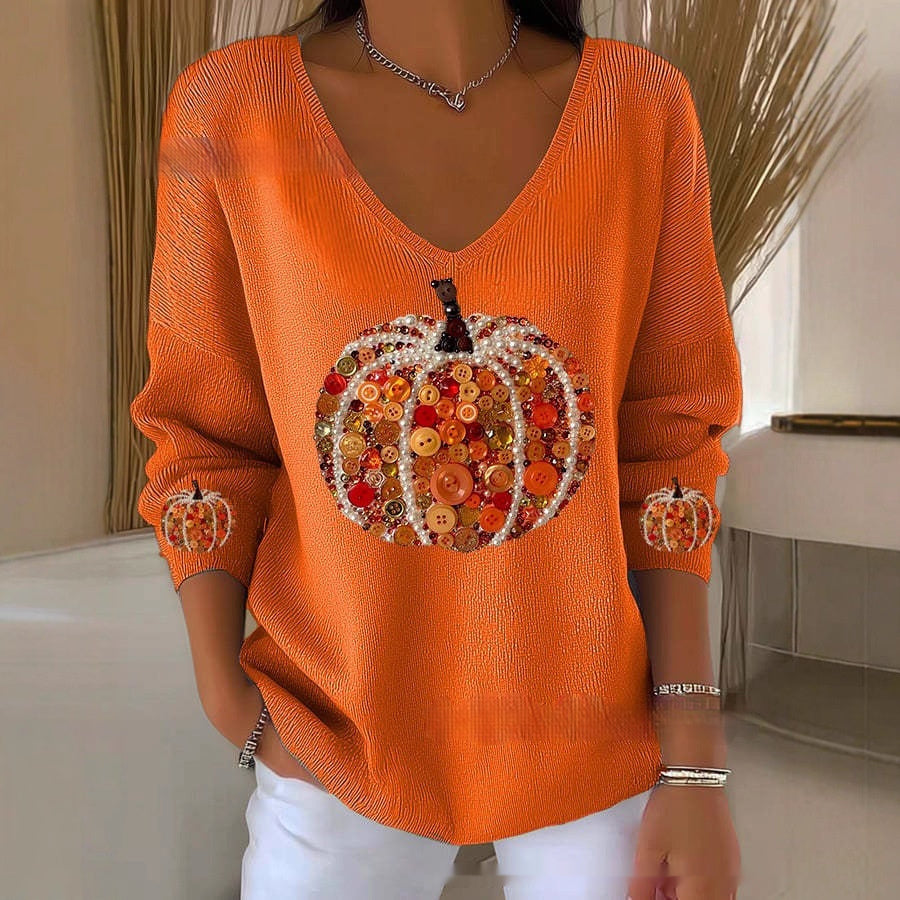 Women's Halloween Women's Printed Wear V-neck Imitation Sweater