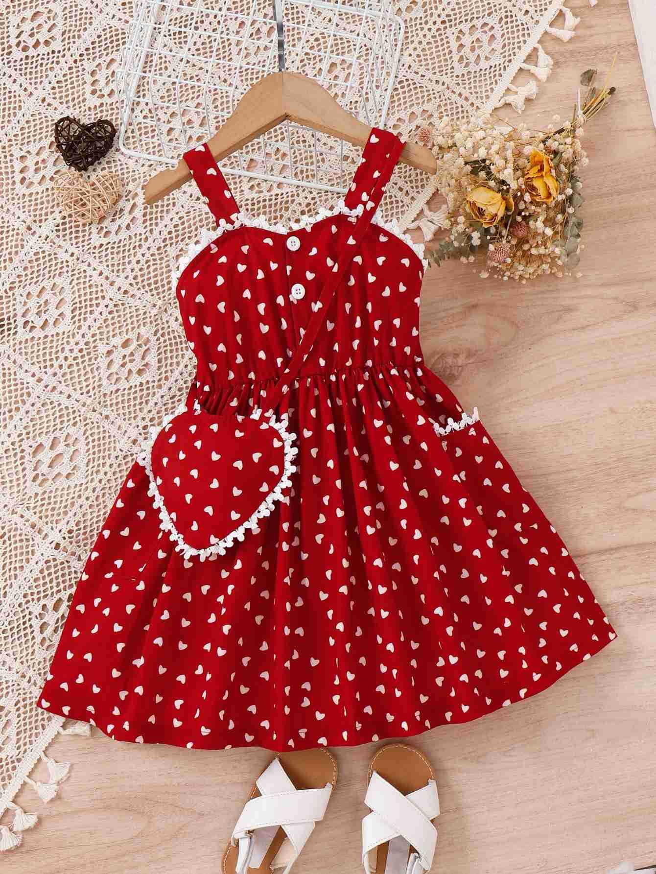 Polyester Children's Heart Printing Stitching Lace Hanging A- Line Skirt