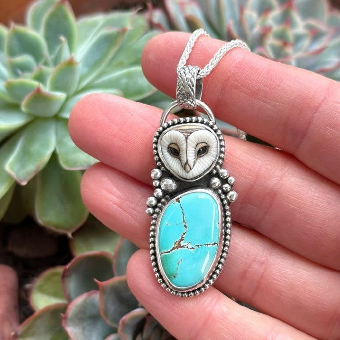 Vintage Animal Owl Pendant With Turquoise Alloy Necklace