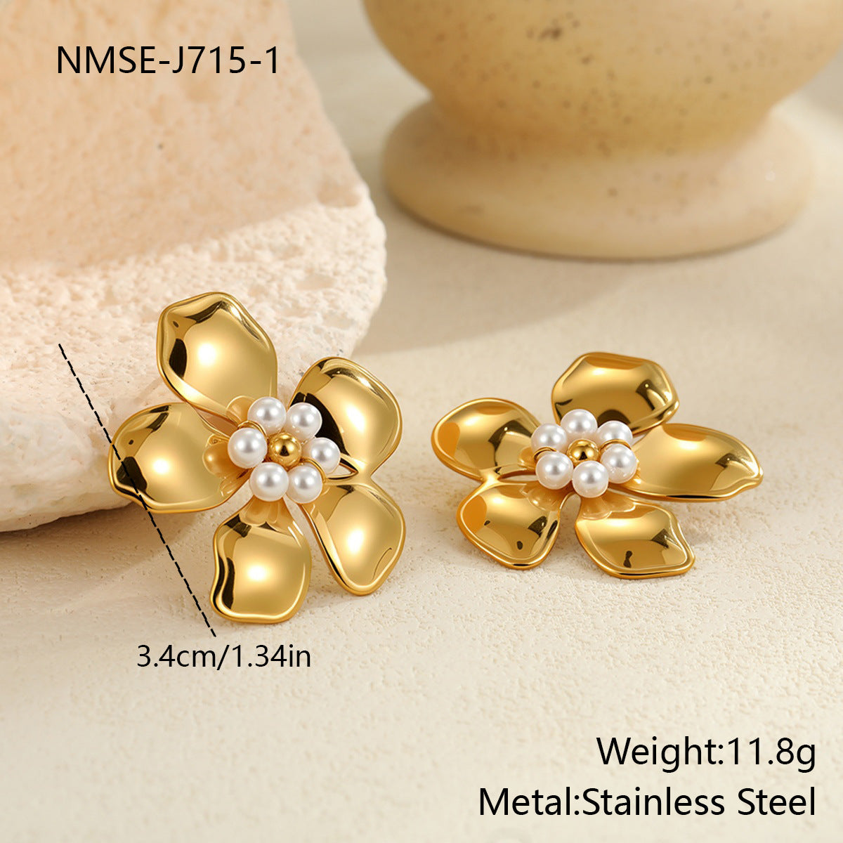 Flower Stringed Pearls Stud Earrings