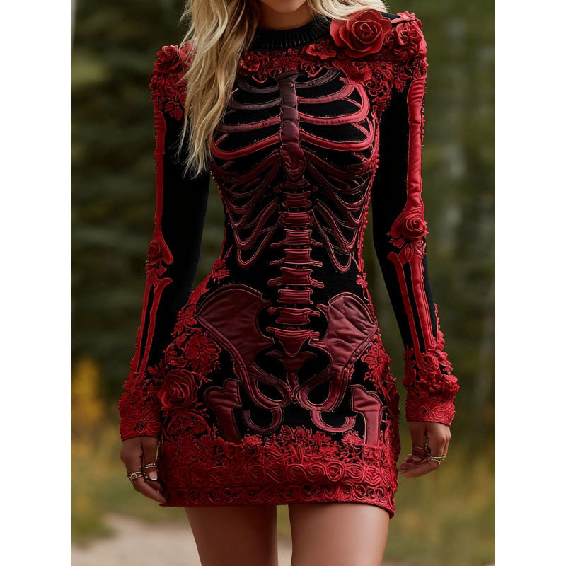 Halloween 3D Printed Long Sleeve Narrow Dress
