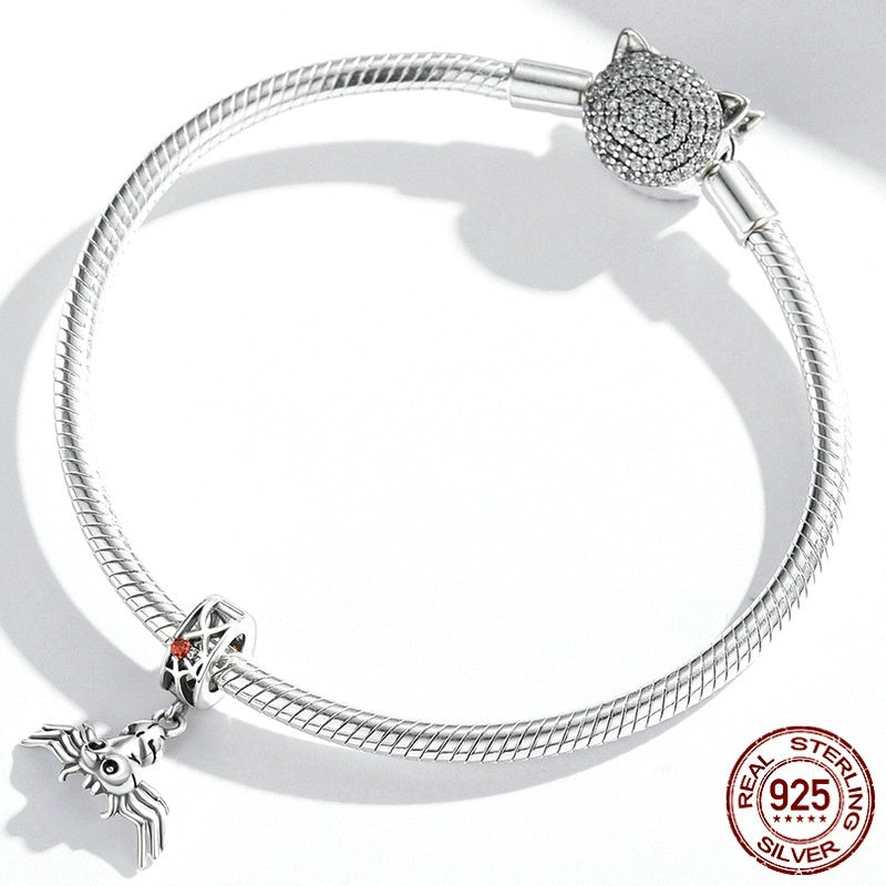 Halloween Spider Bracelet Pendant 925 Silver Beaded