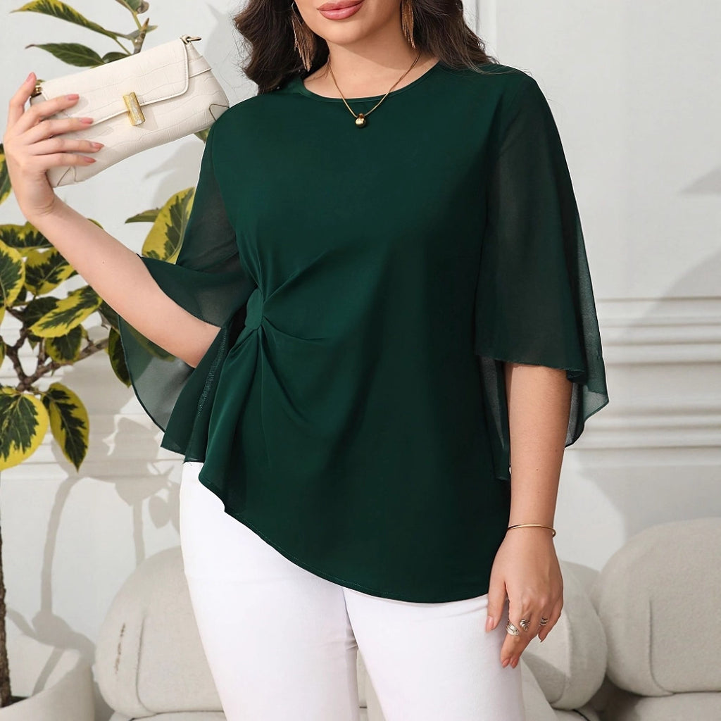 Elegant Fashion Casual Style Plus Size Chiffon Petal Sleeve Short Sleeve T-Shirt