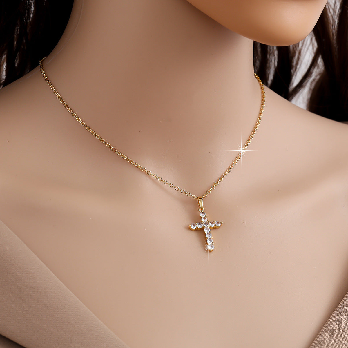 Zircon Cross Gold Plated Necklace For Women