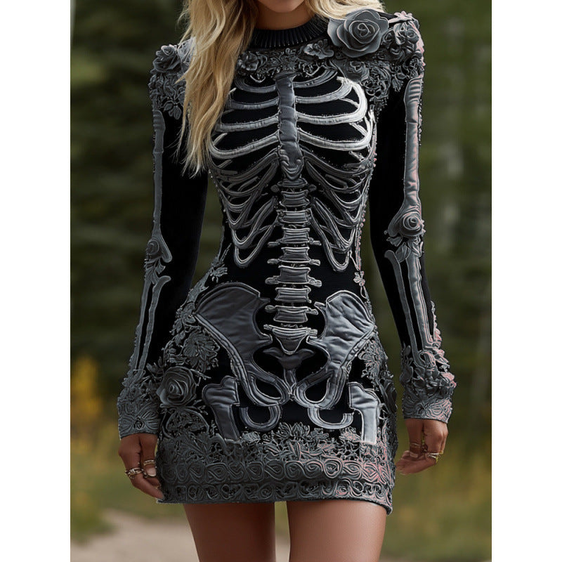 Halloween 3D Printed Long Sleeve Narrow Dress