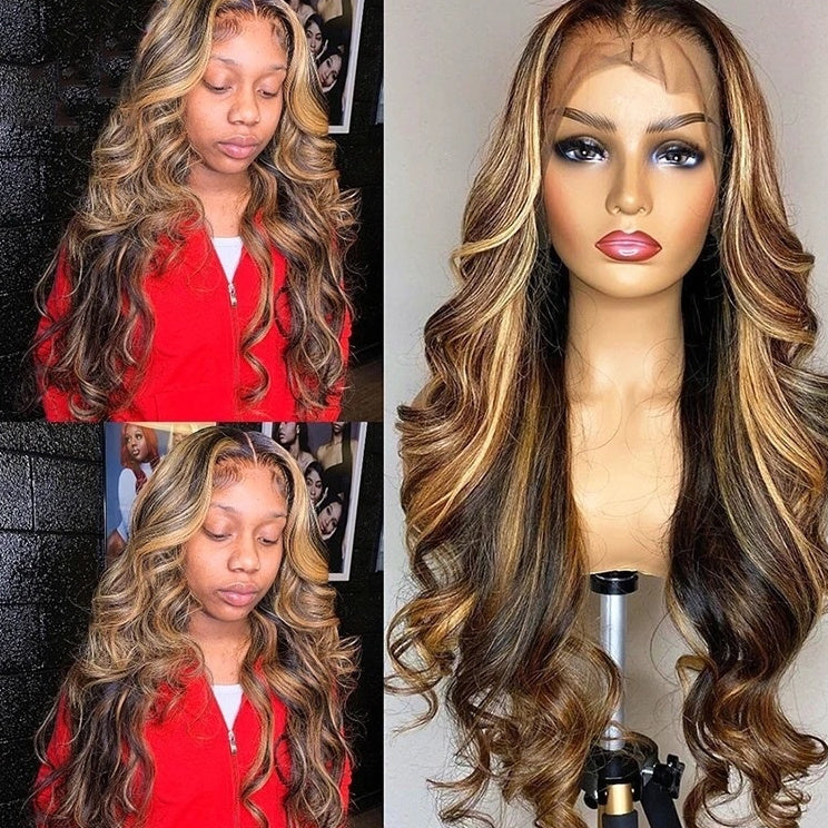 Front Lace Wig 134 Gradient Color Long Curly Wig Head Cover