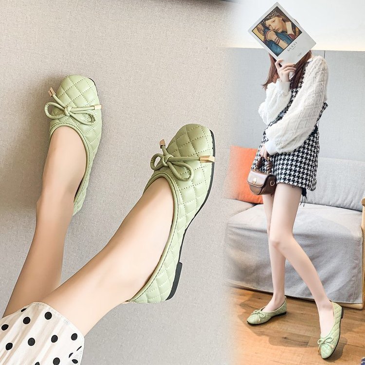 Ladies New Bow Flat Bottom Square Toe Soft Bottom Pumps
