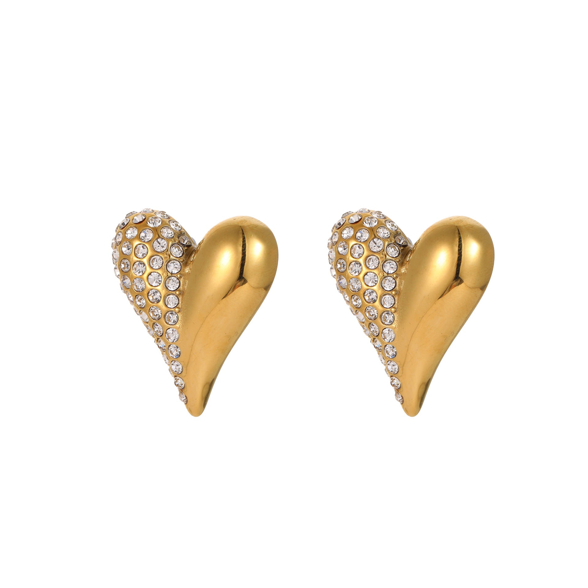 European And American Fashion Love Heart-shaped Diamond Stud Earrings Stainless Steel