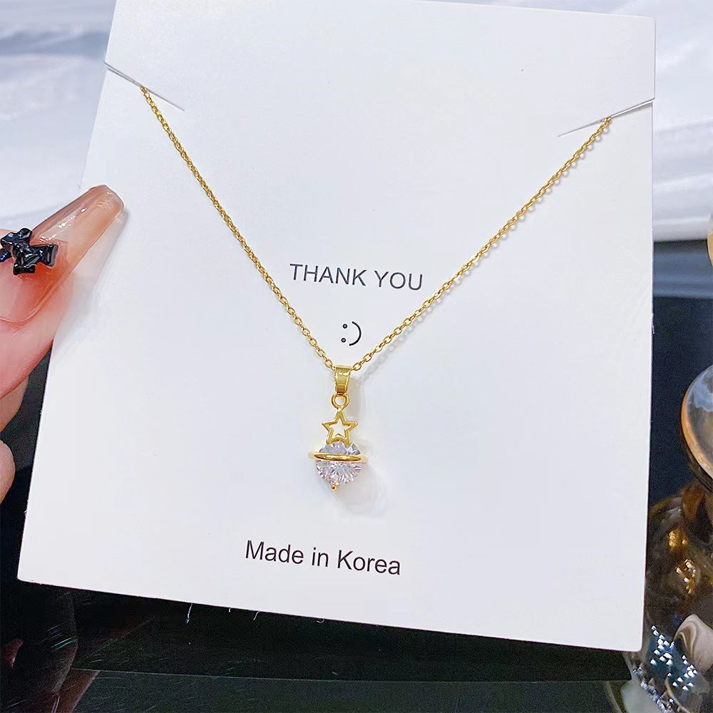 Simple Graceful Korean Style Pentagram Zircon Pendant Fashion Personalized Necklace