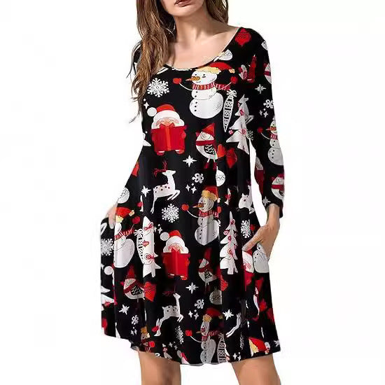 Halloween Christmas Holiday Color Casual Printed T-shirt Dress