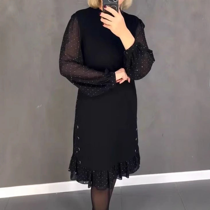 European And American Spring Black Elegant Dress