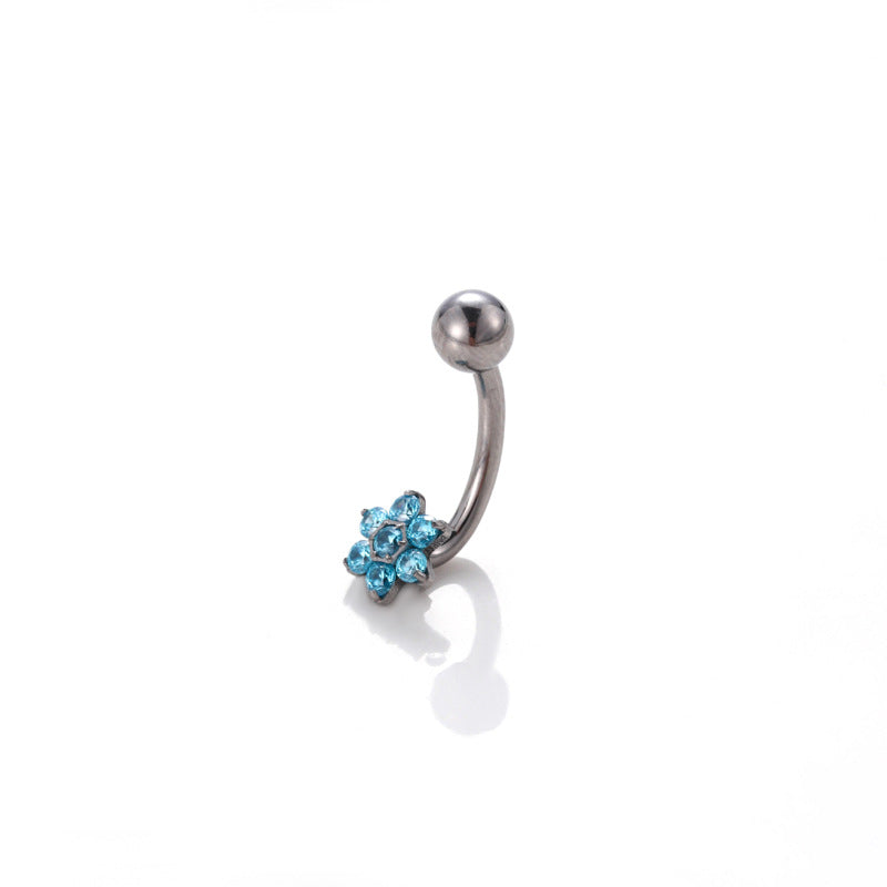 G23 Titanium Inlaid Zircon Flower Internal-thread Navel Piercing