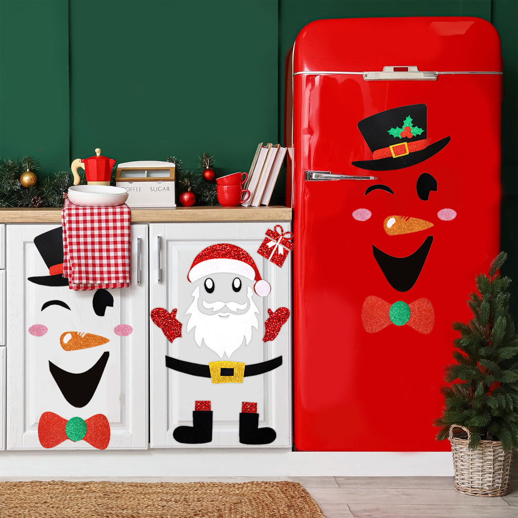 2 Packs Christmas Door Stickers Santa Claus Snowman Cartoon Felt Wall Stickers Xmas Home Refrigerator Garage Door Wall Window Decoration For Christmas New Year Party Supplies