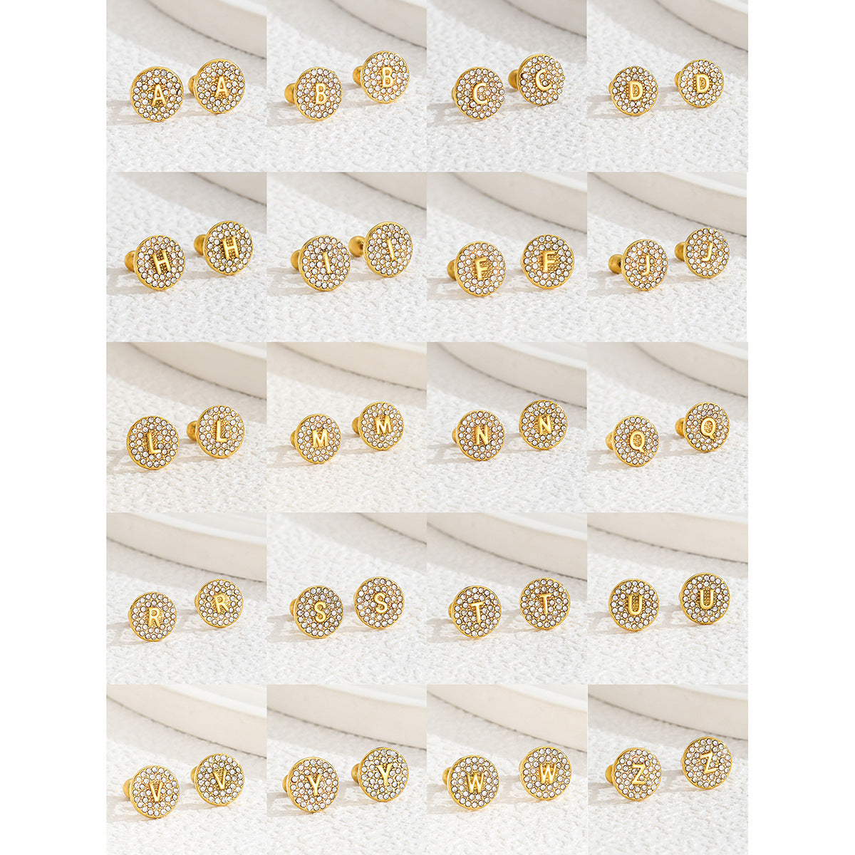 Micro Inlaid Zircon Round English Letters Stainless Steel Studs