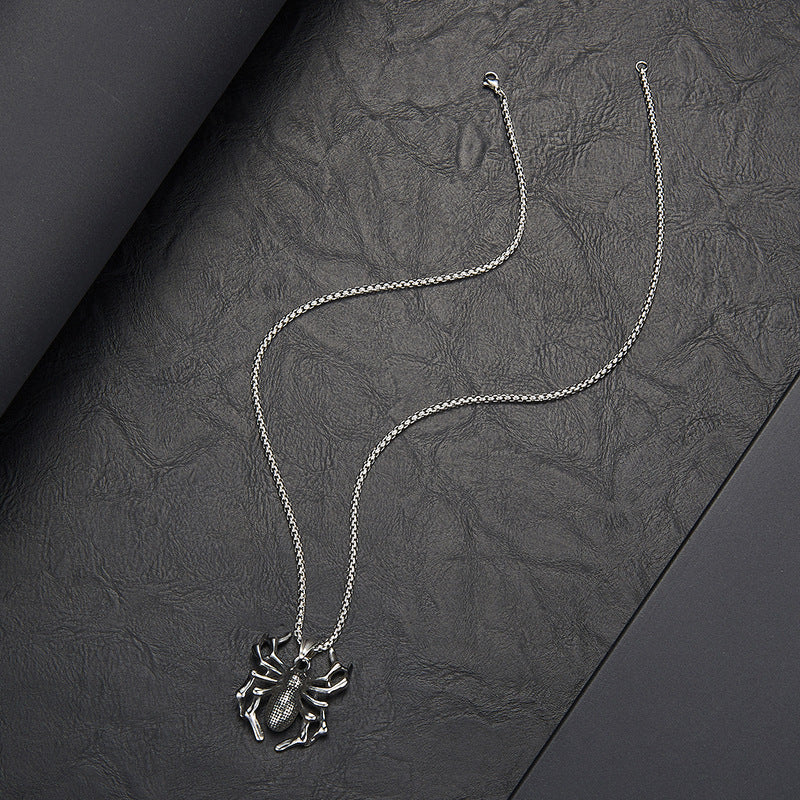 Titanium Steel Spider Punk Men's Necklace Pendant