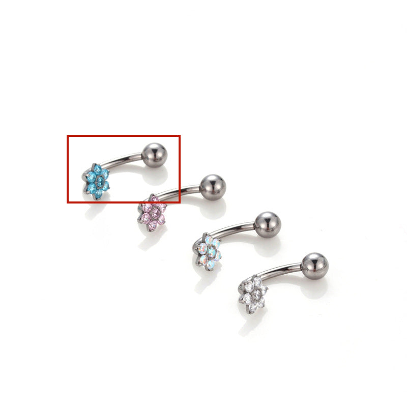 G23 Titanium Inlaid Zircon Flower Internal-thread Navel Piercing