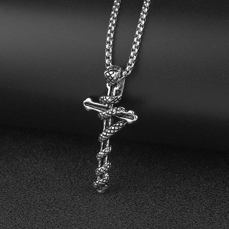 Fashion, Personalized And Exaggerated Year Of Snake Cross Necklace Pendant