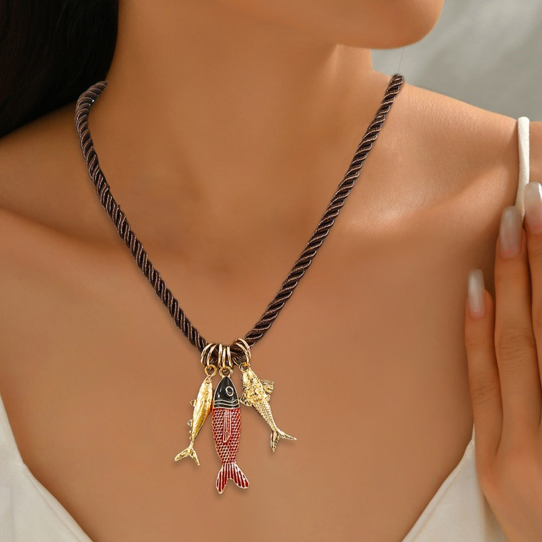 Fashion Retro Fish Necklace All-match Hand-woven