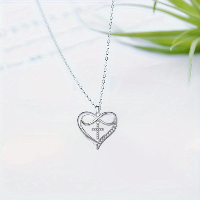 New Simple Style Heart-shaped Cross Necklace