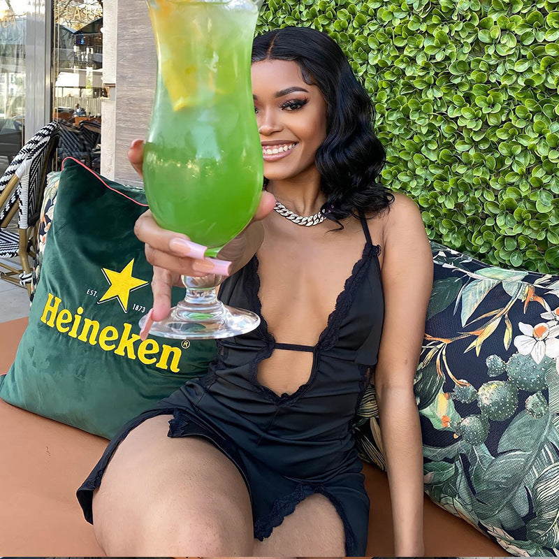 Hollow-out Camisole Lace Patchwork Slit Sheath Dress