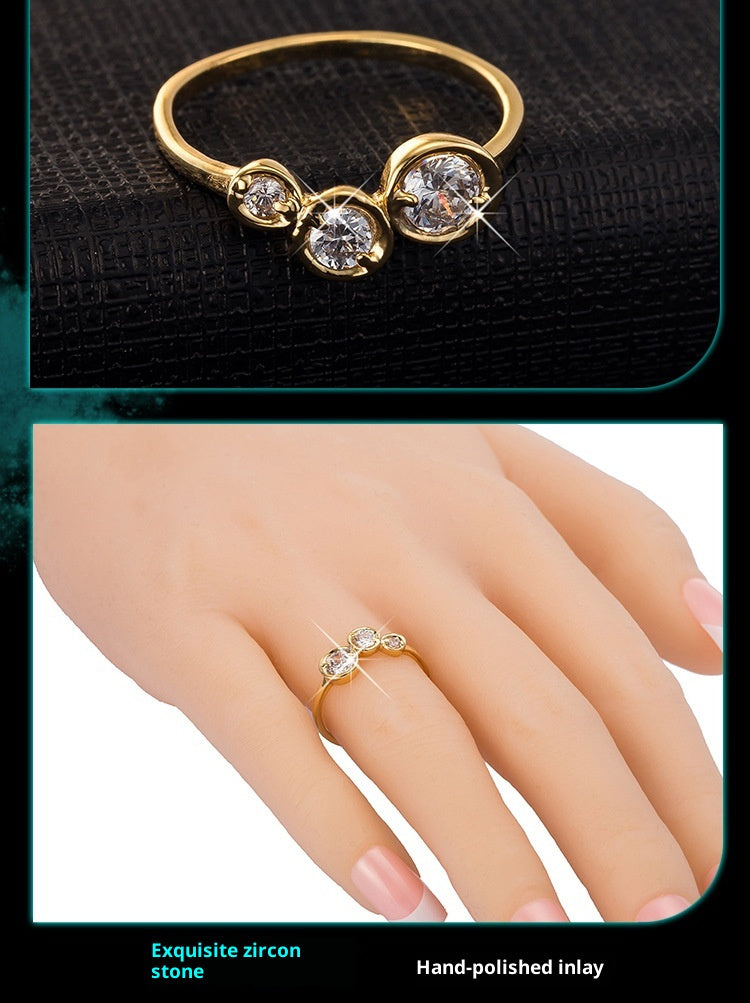 Simple Three-piece Lotus Leaf Exquisite Round Zircon Ring