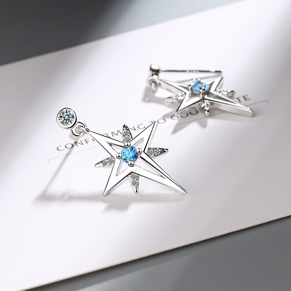 Popular Women's Korean-style Diamond Hexagonal Star Earrings Temperament