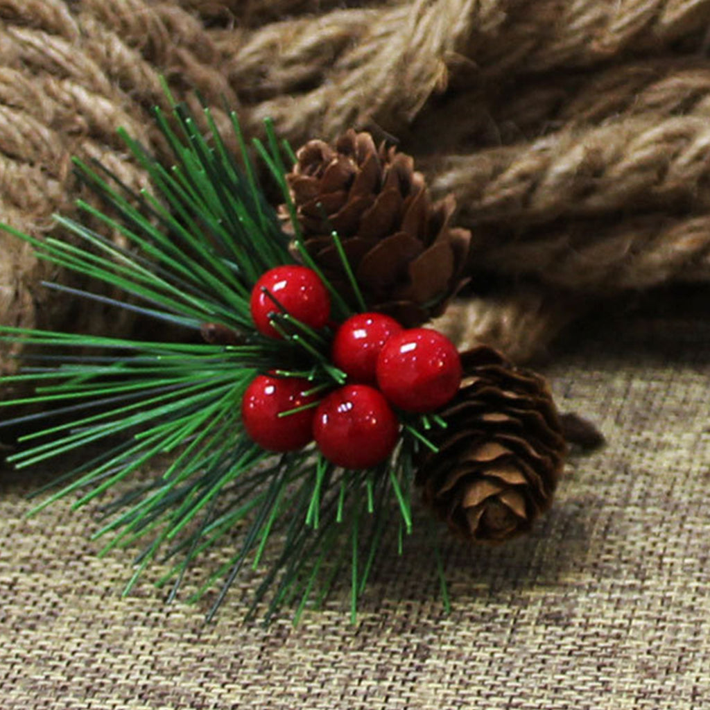 10Pcs Christmas Artificial Pine Picks Christmas Simulation Pine Needle Fake Mini Berries Pinecones For DIY Garland Flower Arrangements Holiday Wreaths Wedding Garden Xmas Tree Decorations