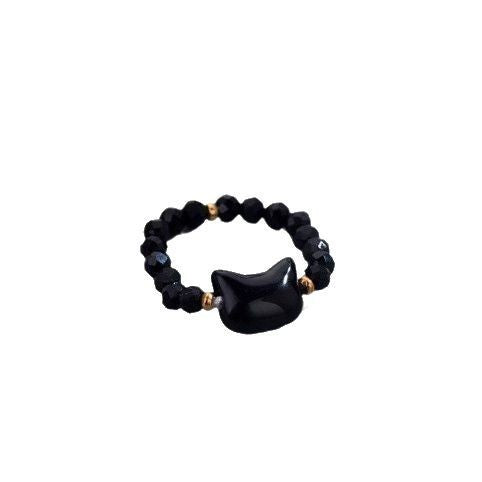 Couple Couple Rings Free Size Sweet Cute Cat Ring Black And White Cat Head Index Finger Ring